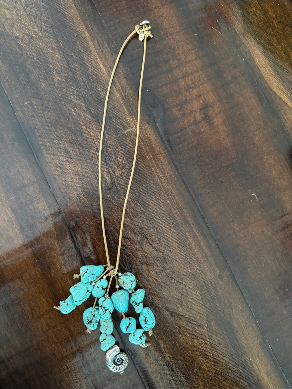 Lucky Brand Turquoise Bead Cluster Necklace with Silver Shell Charm